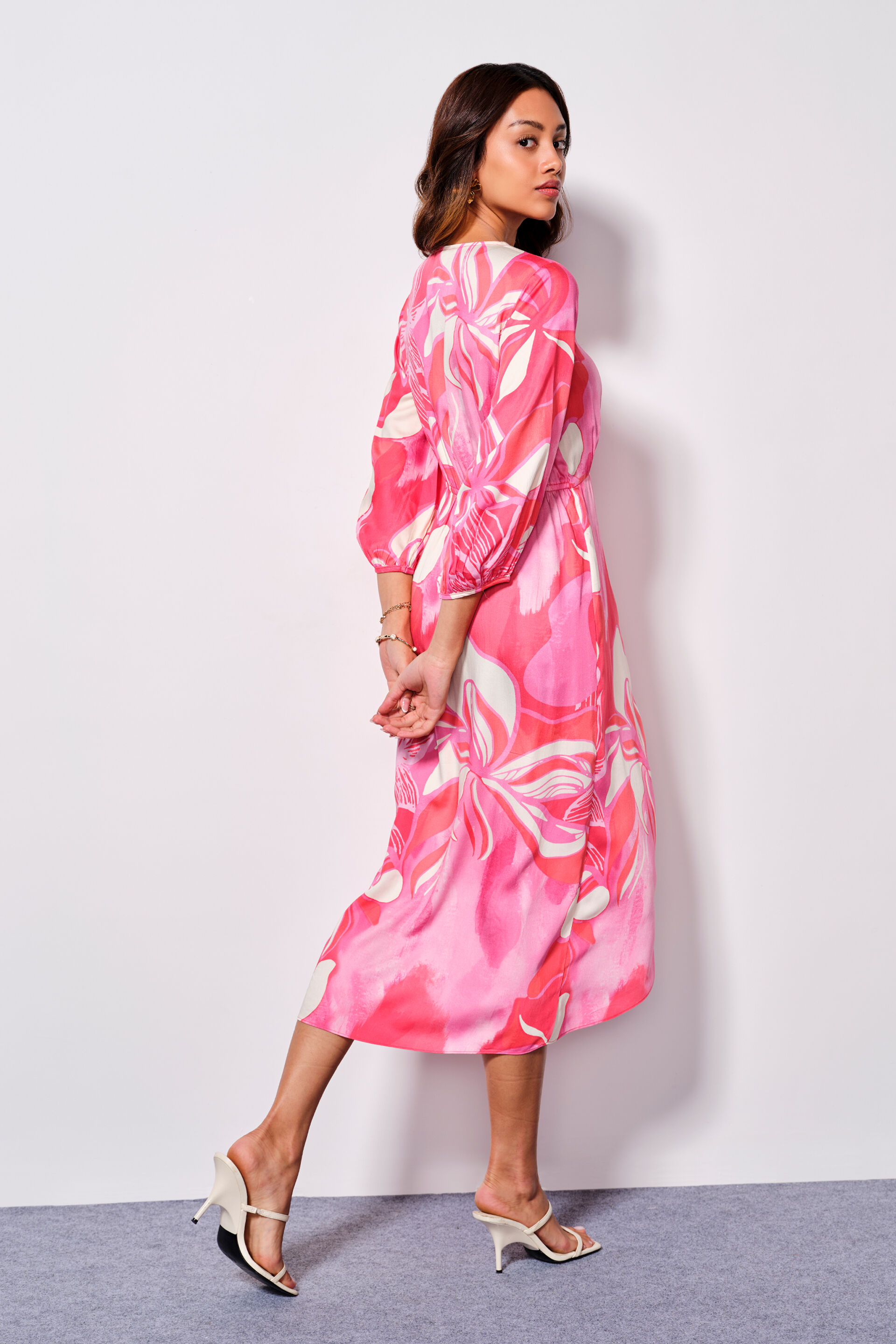 Springtime Pink Viscose Midi Dress, Pink, image 5